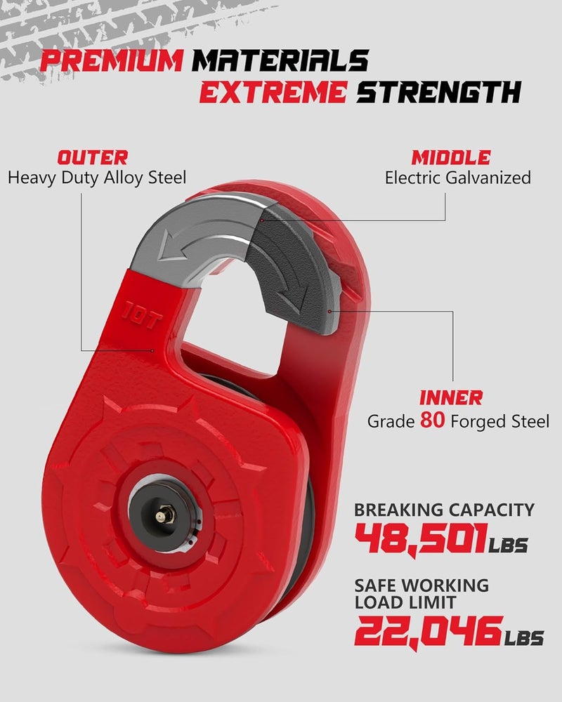 AMBULL Towing Winch Snatch Block Hook, Separate Pulley Block, Tow Winch Hook, Multiple-Purpose G80 Heavy Duty Forged Winch Hook Snatch Block Pulley, 22Tons(46,051lbs) MBS, for Synthetic Rope, Red - Image 4